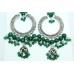 Handmade 925 Sterling Silver Jhumki Earrings Green Onyx Stones Peacock Theme